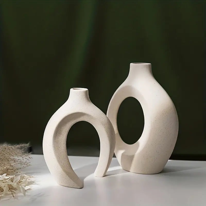 Set of 2 White Ceramic Vases - Modern Boho Decor-3