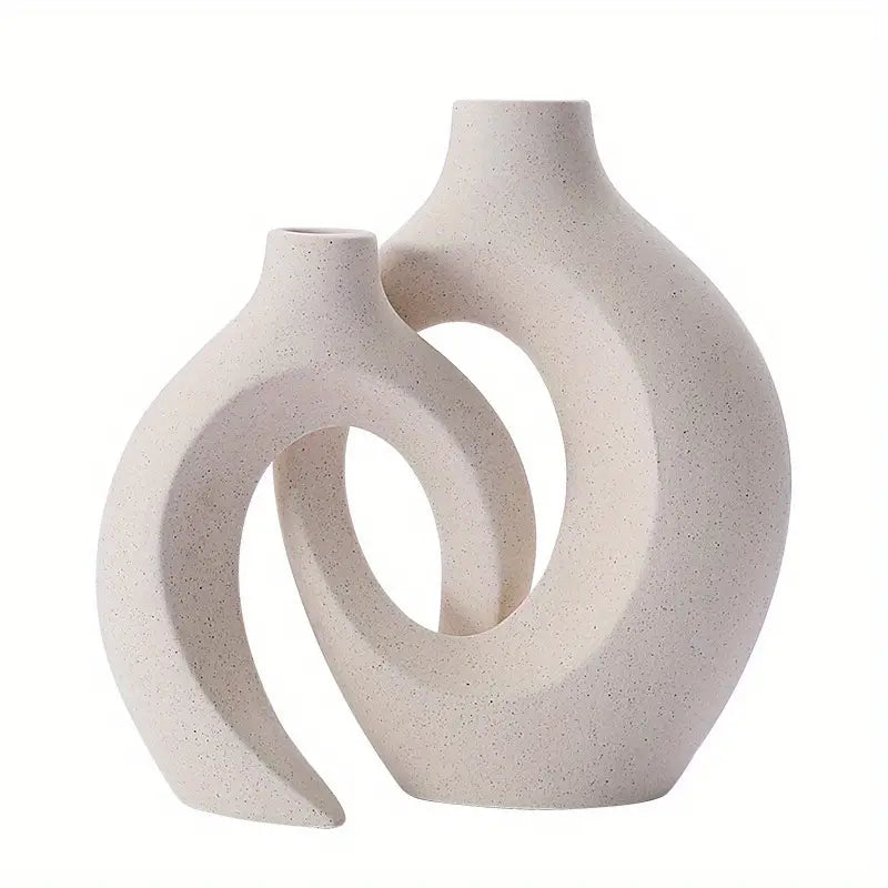 Set of 2 White Ceramic Vases - Modern Boho Decor-0