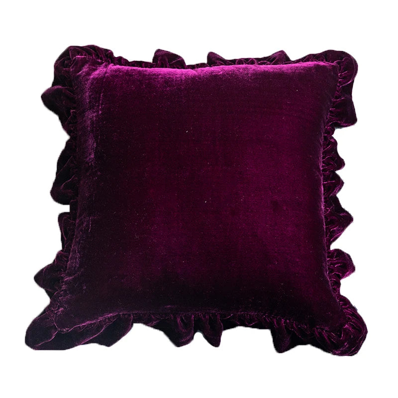 Medicci Home Ruffles Cushion Cover Pure Color Retro Emerald Green Couch Sofa Bedroom Living Room Decorative Throw Pillowcase