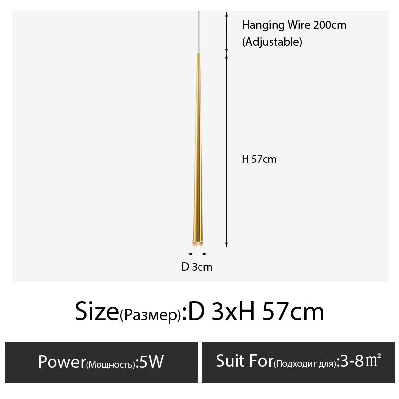 Pendant Light: Modern Linear Tube LED in Gold - Minimalist Bar Light