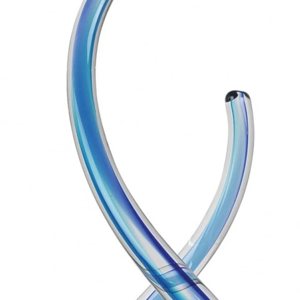 HMS 11\" Modern Abstract Clear and Blue Murano Glass Tabletop Sculpture