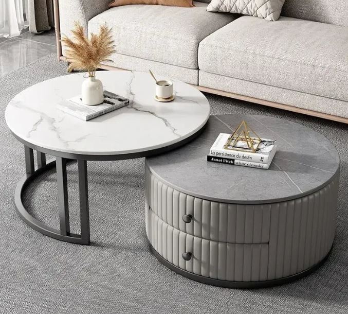 2-Piece Nesting Coffee Table Set - Modern Living Room Coffee Tables with Storage