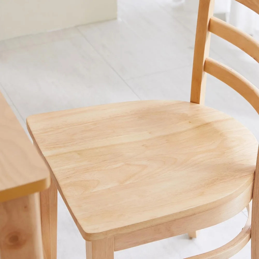 Ladder Back Dining Chairs Set of 2 - Solid Malaysian Oak Wood (Natural)