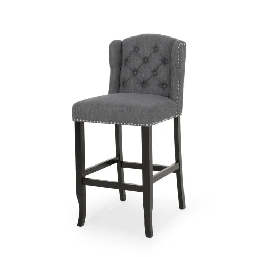 Tufted Wingback Bar Stools Set of 2 - 31 Inch Counter Height Chairs in Charcoal Fabric