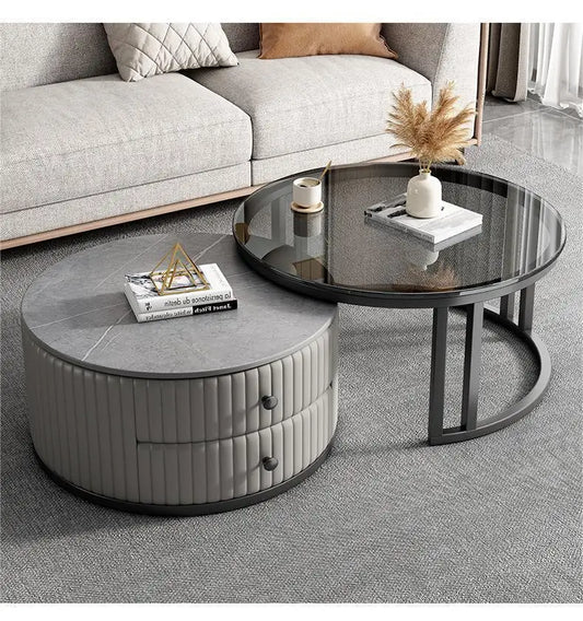 2-Piece Nesting Coffee Table Set - Modern Living Room Coffee Tables with Storage