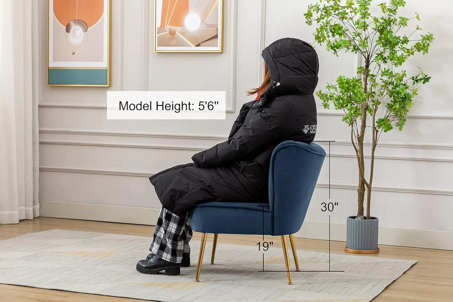 Set of 2 Velvet Wingback Accent Chairs, Navy Blue, Modern Slipper Sofa with Legs for Living Room Bedroom