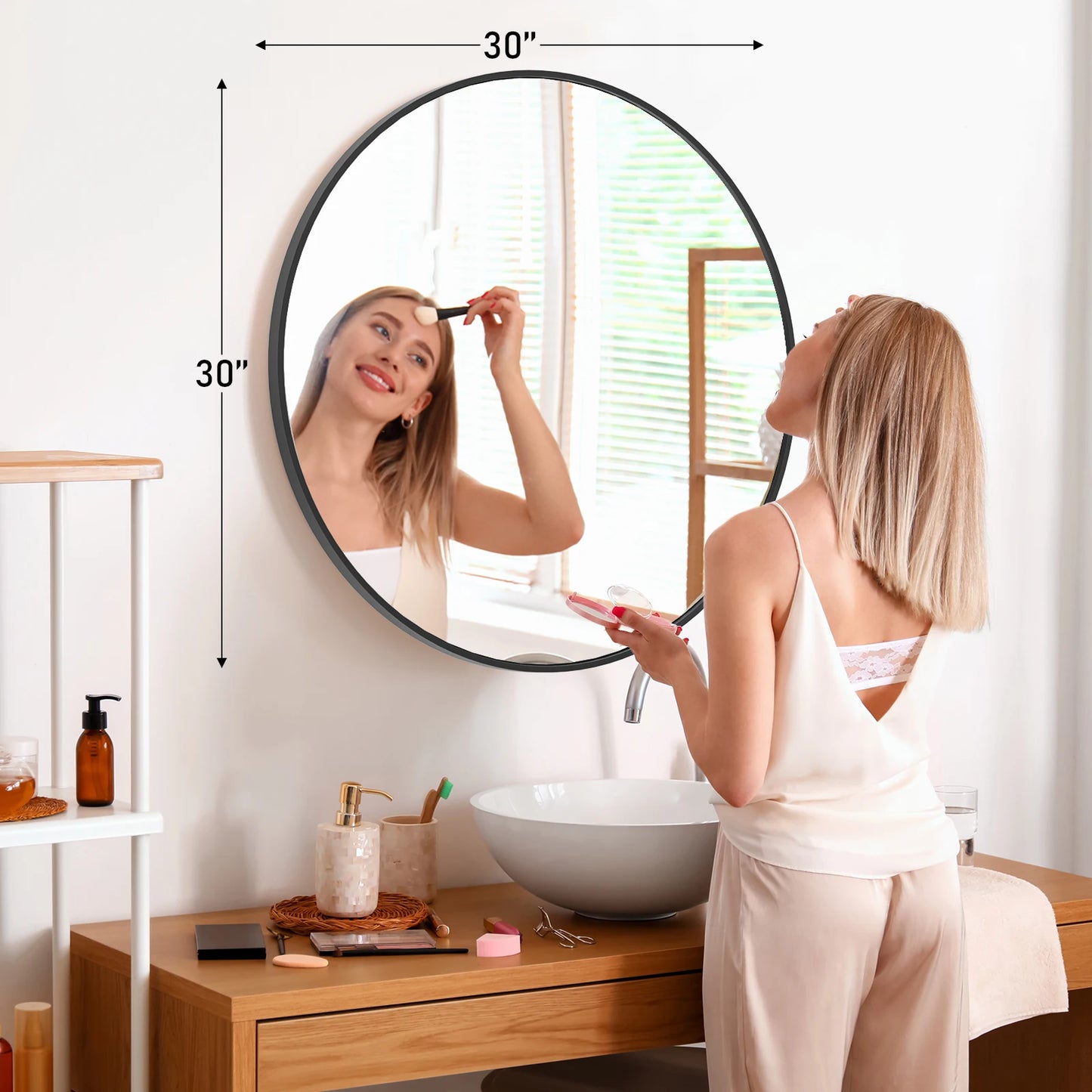 Round Wall Mirror 30" - Gold Metal Frame with Tempered Glass