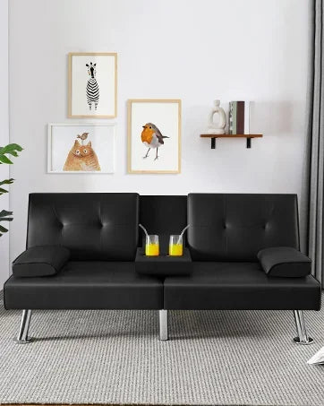 w/Pull-Out Trundle Bed Sleeper Sofa Convertible Couch for Limited Spaces Living Room Bedroom Guest Room Dark Gray 55.5 in