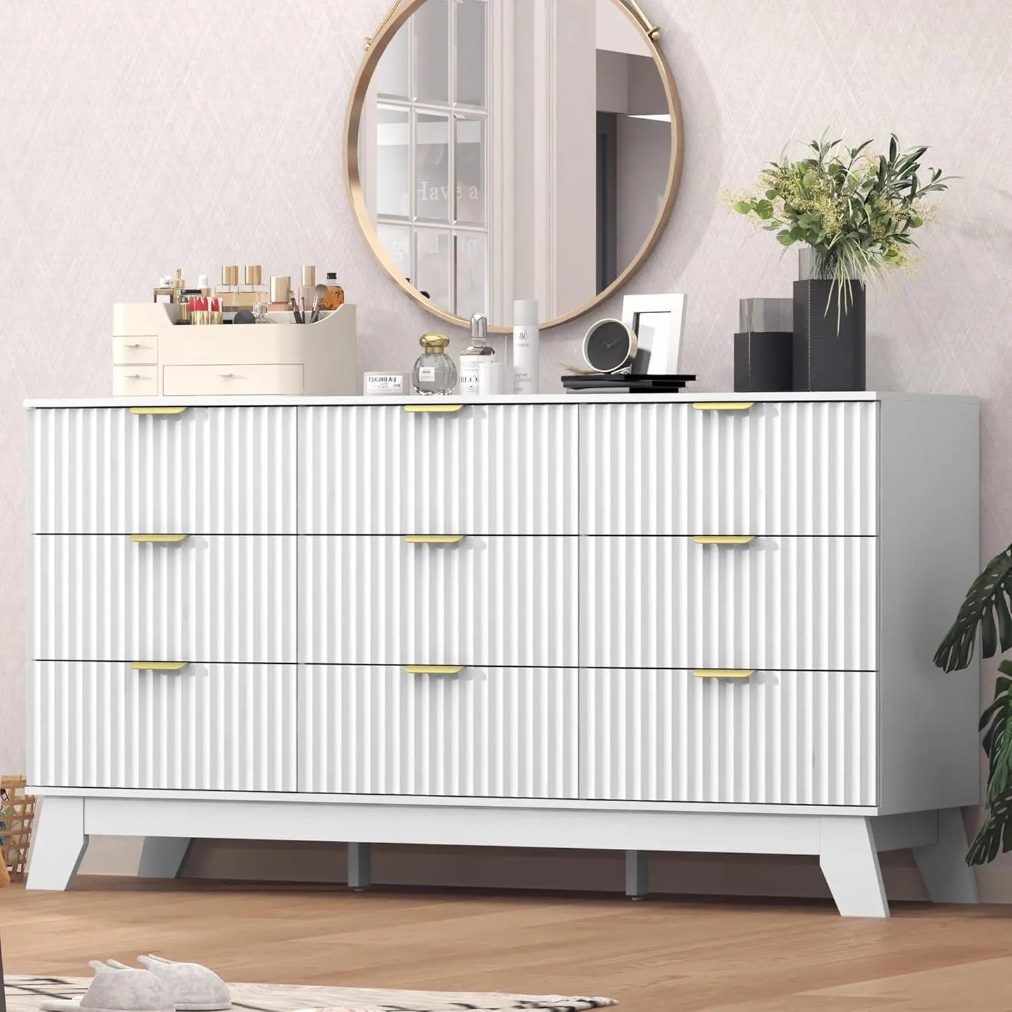 Dresser for Bedroom,9 Drawer Dresser for Closet,57" Wide Storage Cabinet and Chest of Drawers with Gold Handle,TV Stand