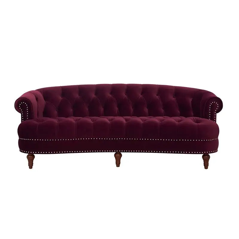 Victorian Chesterfield Tufted Sofa in Burgundy Velvet - S-Shaped Living Room Sofa