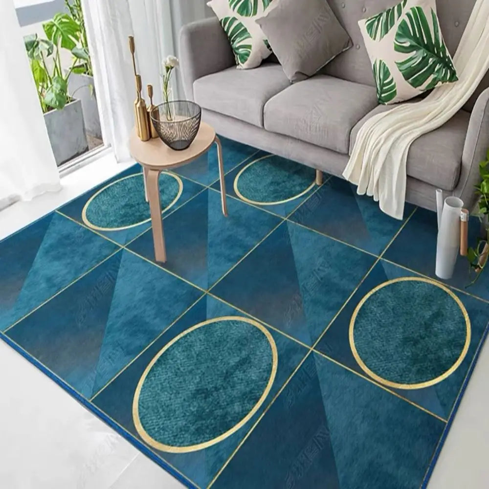 Crystal Velvet Modern Simple Nordic Fashion Blue Gilt Geometric Carpet Living Room Sofa Tea Table Carpet Bedroom Bed Rug