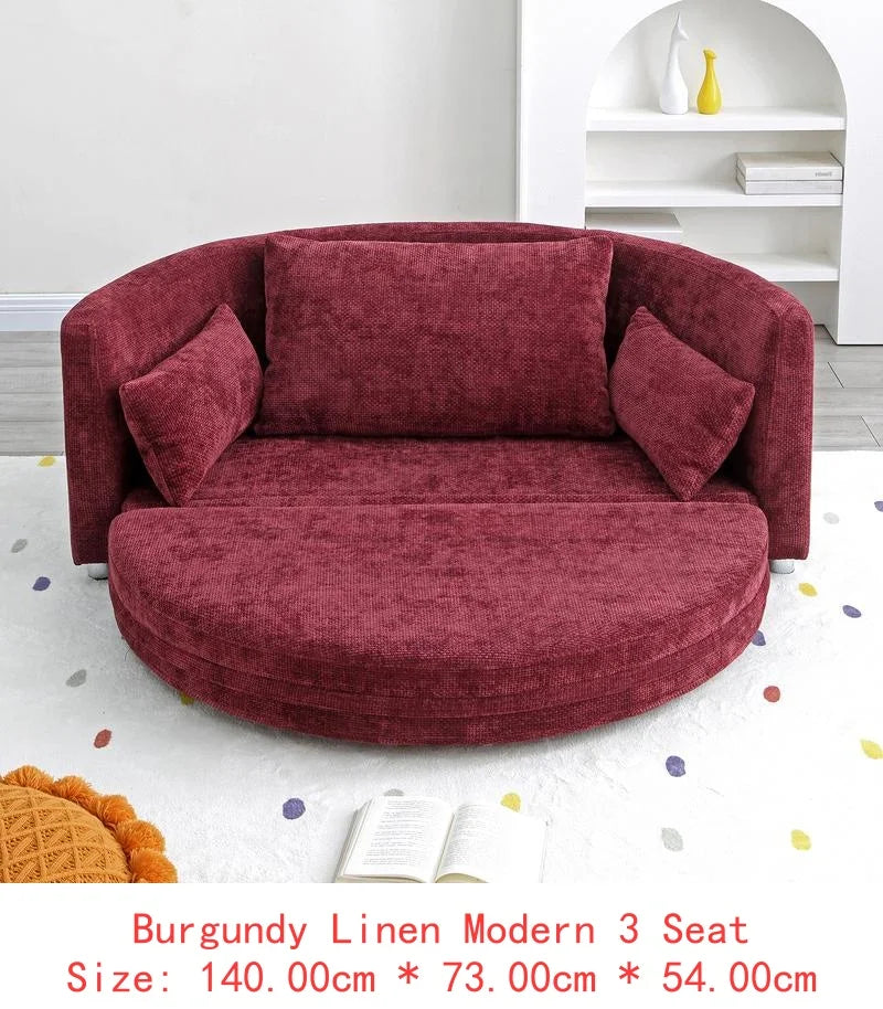 Multi-Functional Foldable Sleeper Sofa Bed, Adjustable Futon Couch, Circular Lazy Sofa for Living Room & Balcony, Beige, 2