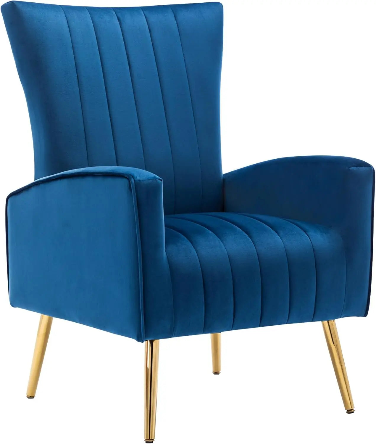 Velvet Accent Chairs Set of 1, Modern Fabric Upholstered Living Room Chairs Armchairs with Wing Back and Metal Legs, Pin
