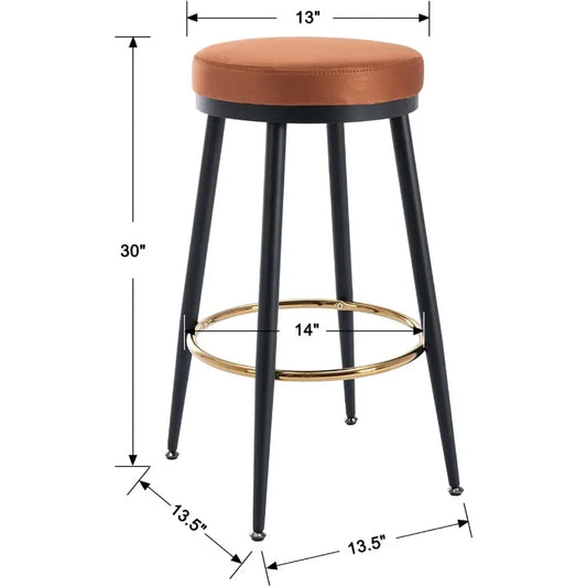 26 Inch Bar Stools Set of 2 Modern Metal Bar Stools with Golded Footrest Velvet Seat for Kitchen Island&Bar, Brown