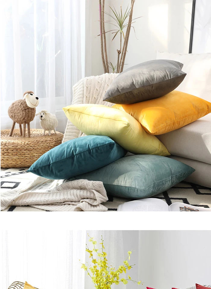 Emerald Green Velvet Cushion Cover – Soft Plush Pillowcase for Sofa & Home Décor