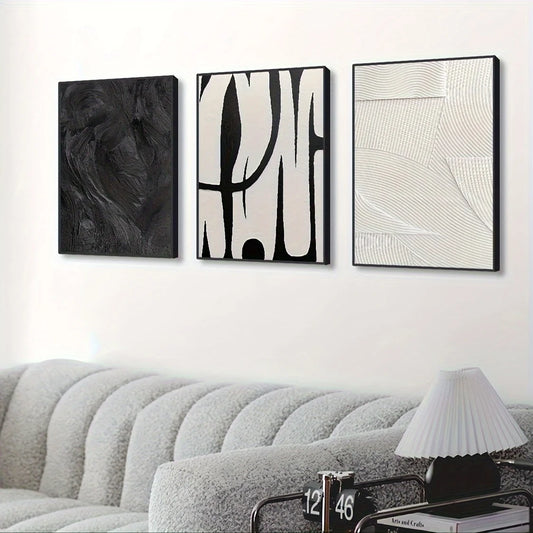 3pcs Abstract Black and White Canvas Wall Art Set Posters, Texture Paintings, Ideal Gift for Room Decoration