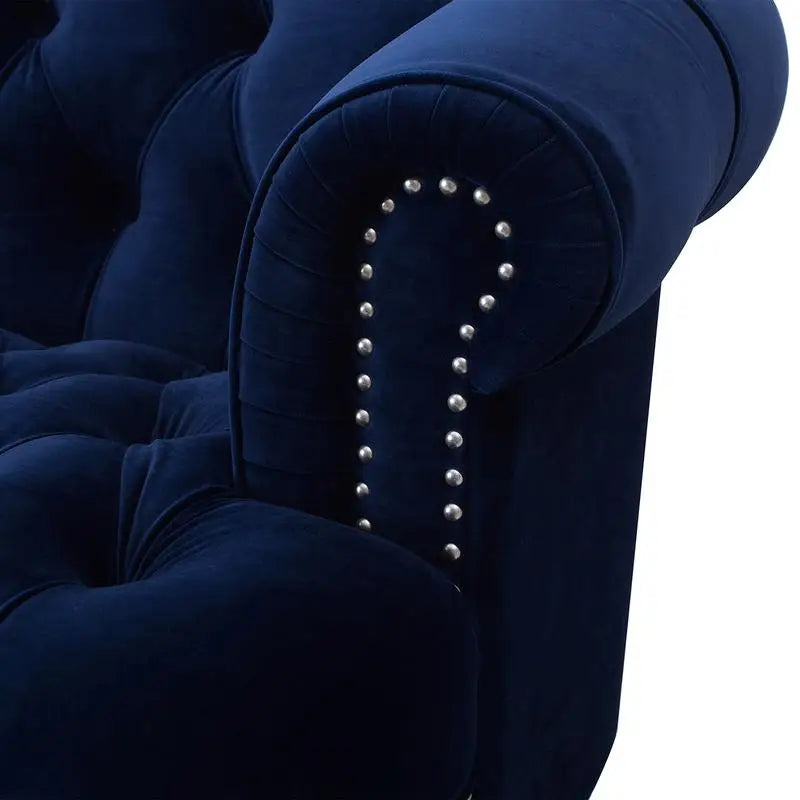 Navy Blue Velvet Tufted Accent Chair, Victorian Style Upholstered Armchair