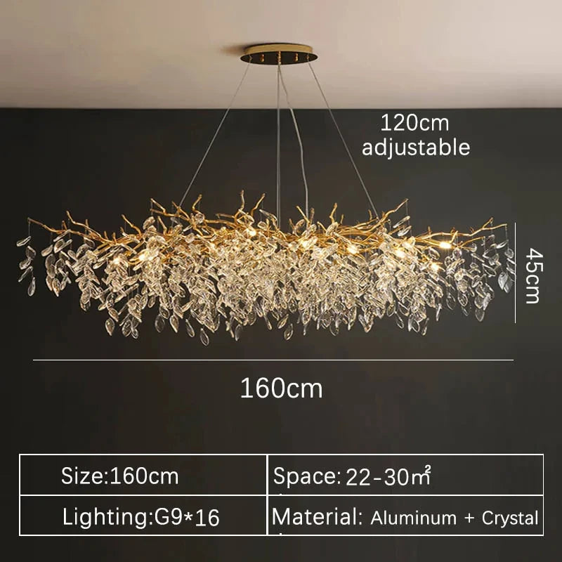 Crystal Chandelier: Luxury Gold Leaf Design LED Pendant Light for Dining & Living Room
