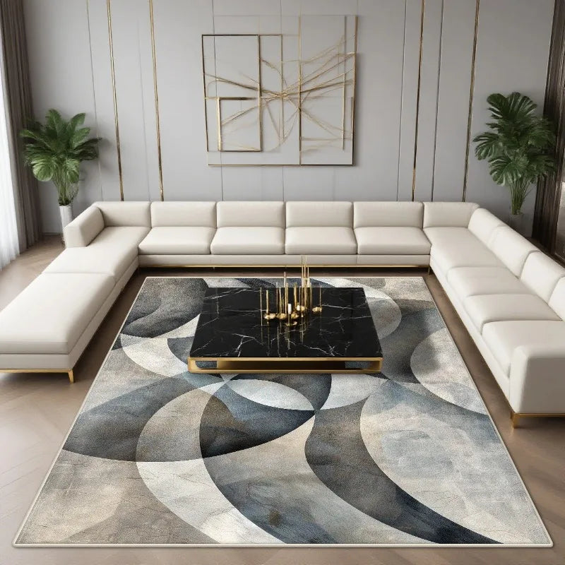 Black and Gold Abstract Geometric Area Rug - Modern Design