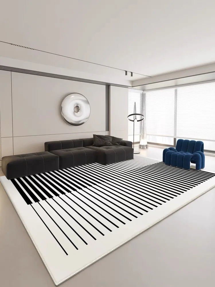 Black and White Geometric Striped Area Rug - Modern Optical Illusion Design