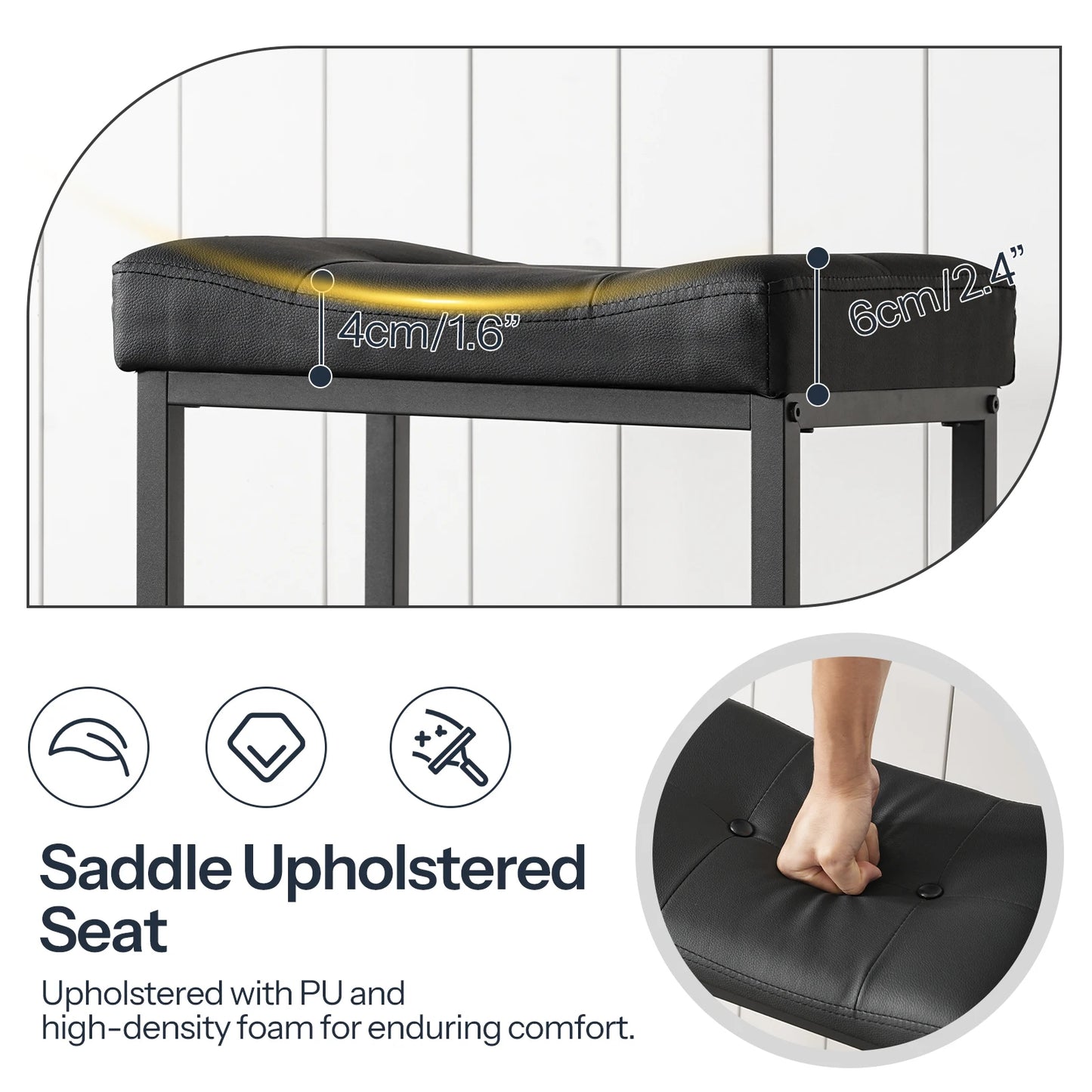 HOOBRO Bar Stools 25.4" Saddle Stools with PU Upholstery Counter Height Stools with Footrest Kitchen Breakfast Chairs for Cafe