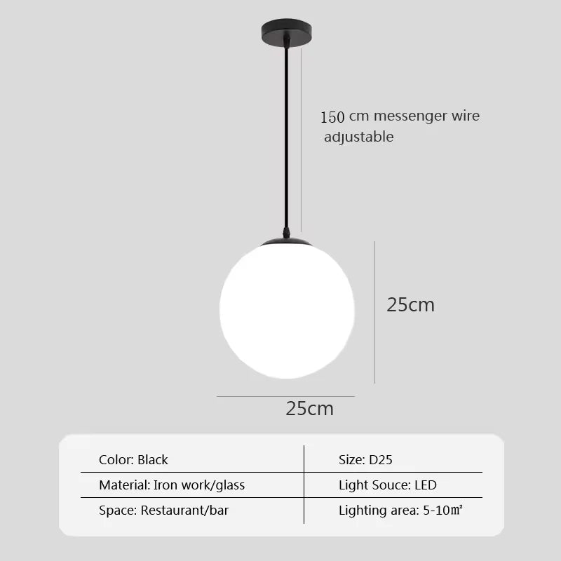Nordic Glass Ball Pendant Lights Brass Black Hanging Lamp Modern Living Room Dining Bedroom Decor Ceiling Lighting Fixture House