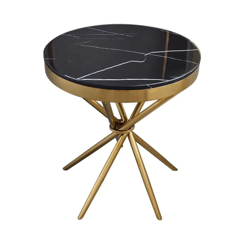 Italian Light Luxury Marble Gold Plated Brushed Round Small Coffee Table Stainless Steel Sofa Side Small Coffee Table
