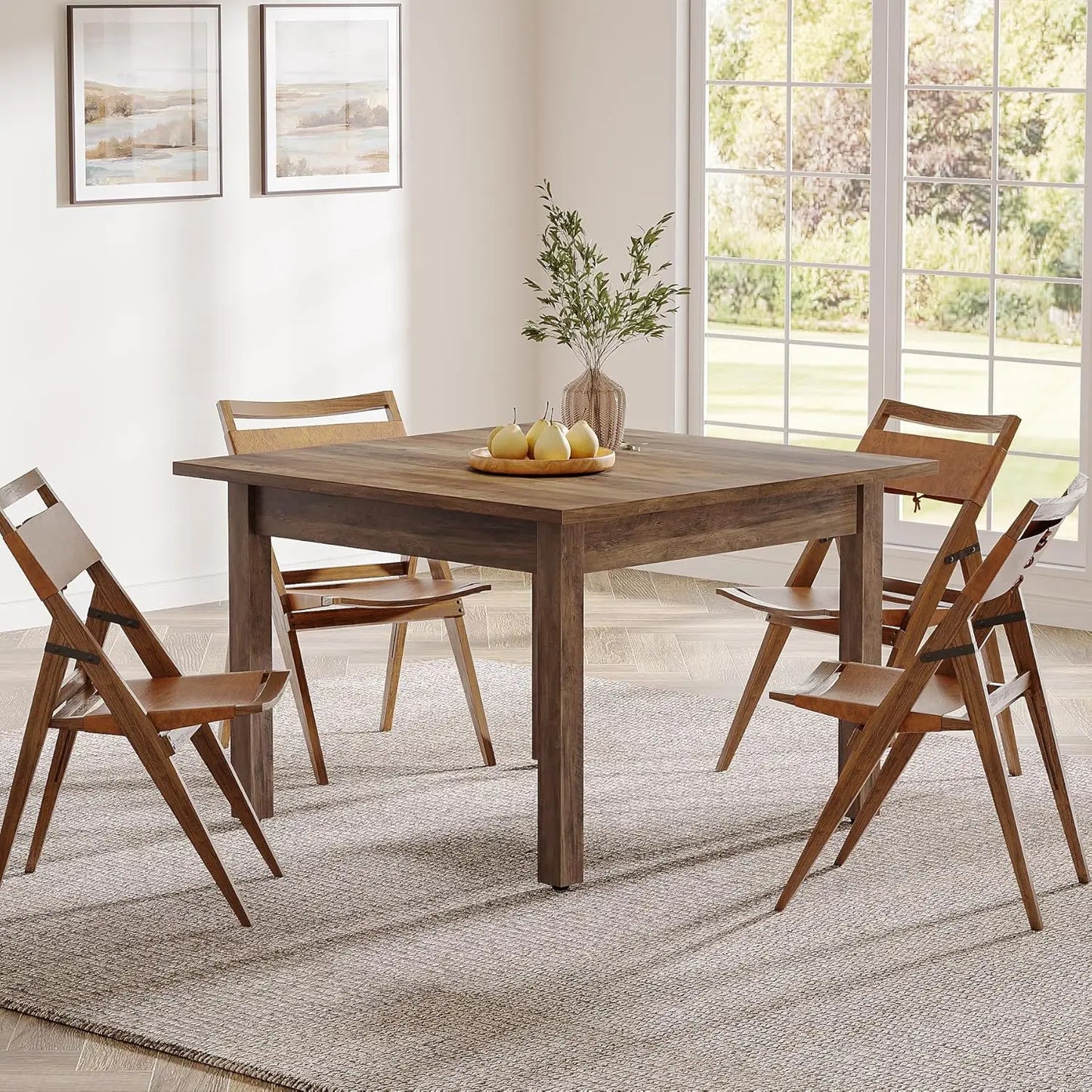 Wood Dining Table Farmhouse Kitchen Table for Living Room,Square Dinner Table with Wooden Legs