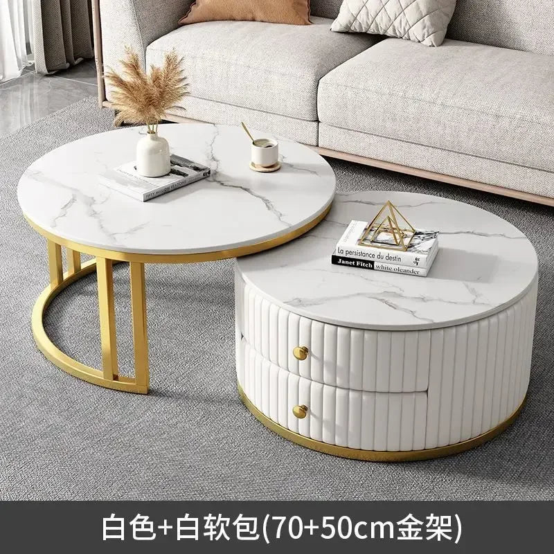 2pcs Light Luxury Rock Plate Tea Coffee Tables Minimalist Modern Scalable Center Tables Sofa Side Table Living Room Furniture