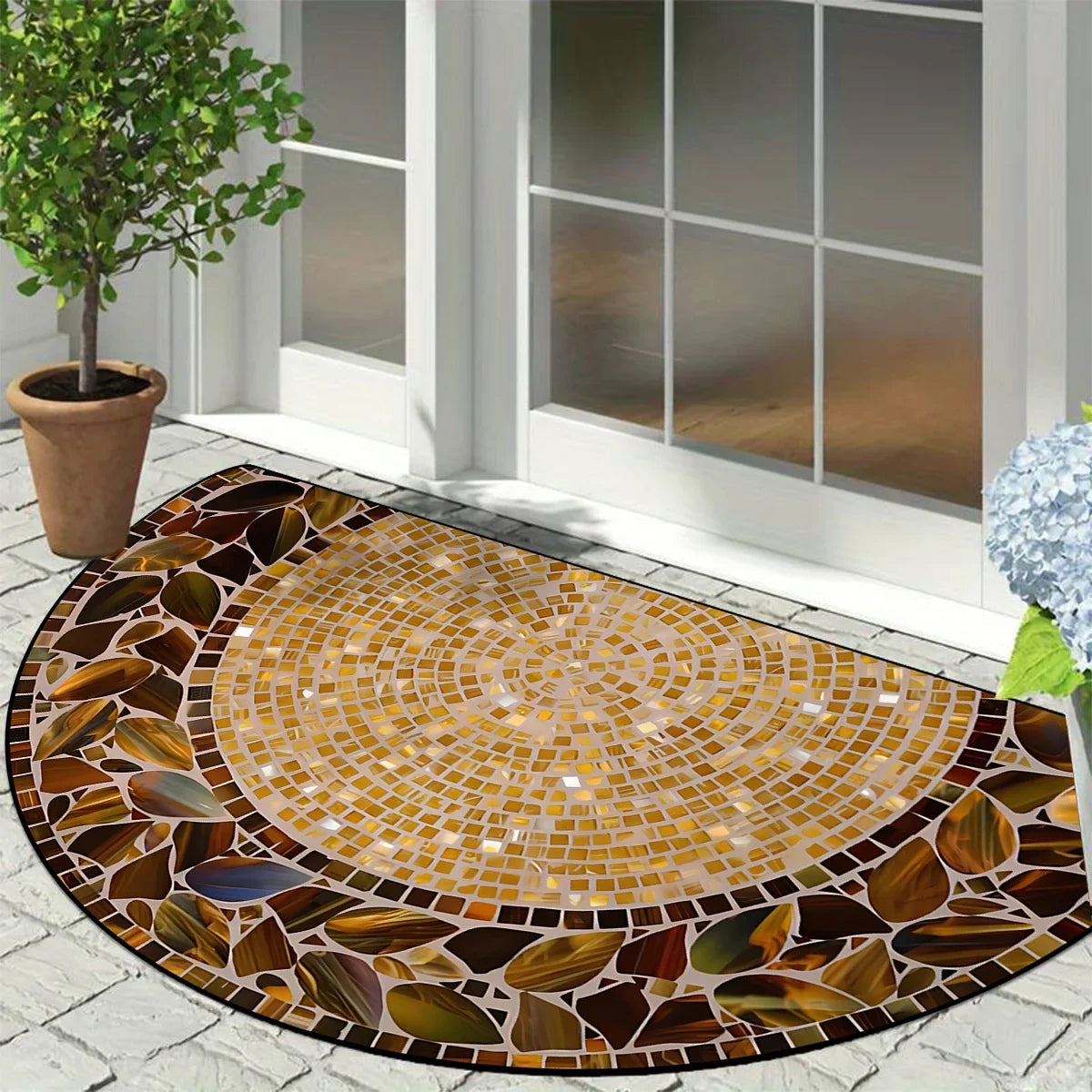 Semicircular Entrance Mat - Marble Texture Anti-Slip Door Rug