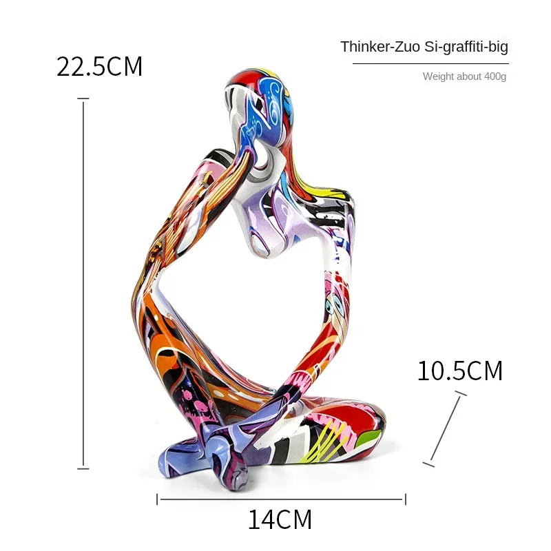 Resin Thinker Statue - Colourful Abstract Sculpture | Modern Home Decor