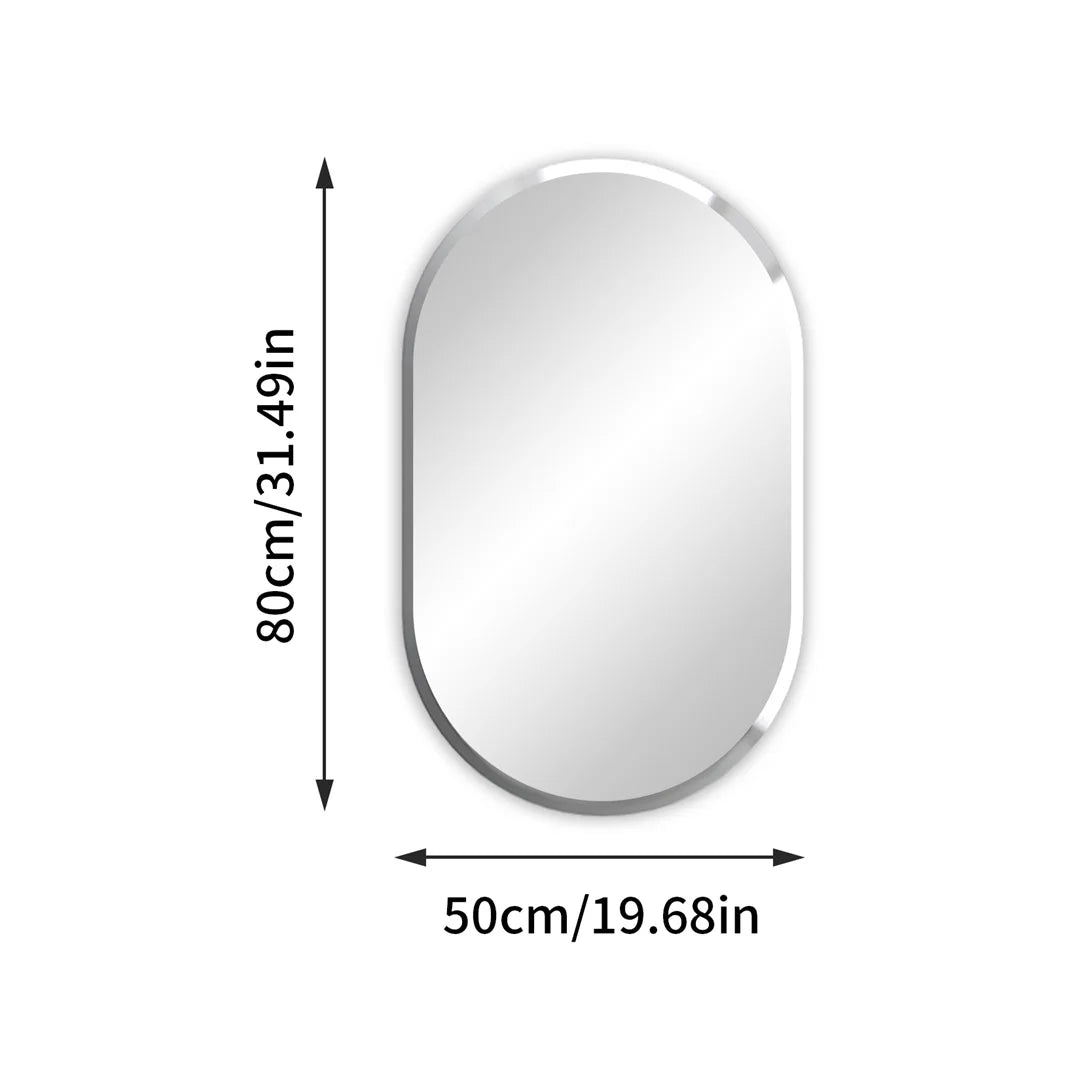 Frameless Long Oval Bathroom Vanity Mirror Silver Glass Wall Decor Mirror with Beveled Edge for Bathroom Entryway