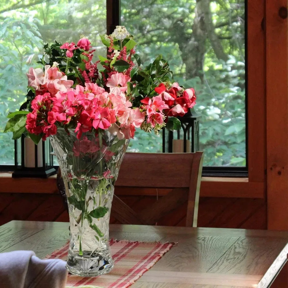 Crystal Laurel Vase 11" | Cut Glass Design | Extra Large Statement Vase