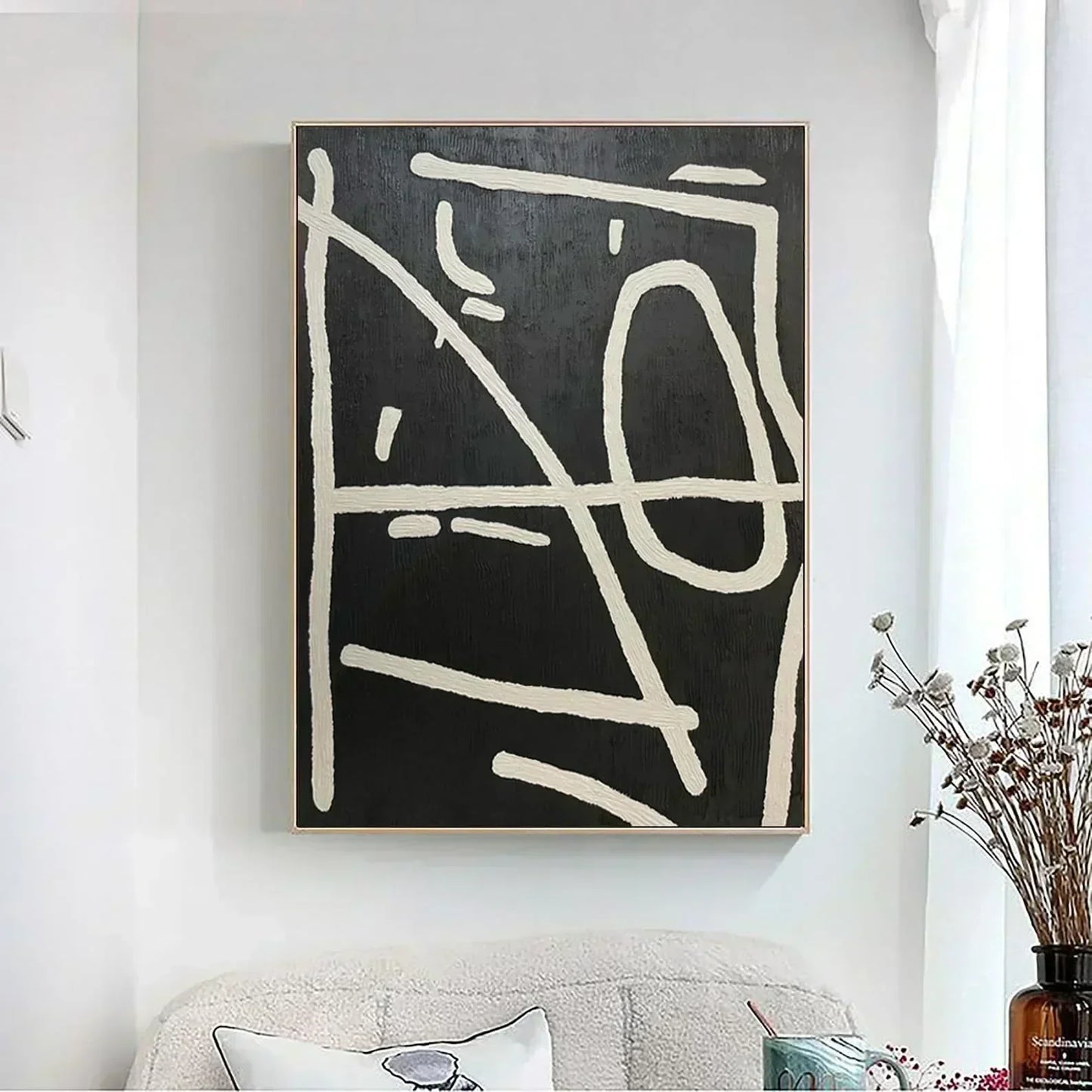 Beige Wabi Sabi Wall Art, Black And Beige Abstract Painting -Minimalist Canvas Large Neutral Rich Textured Living Room Decor