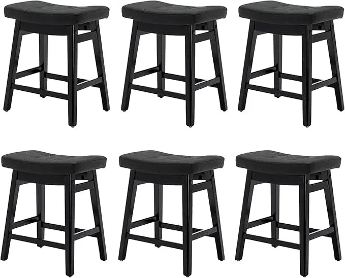 Counter Height Bar Stools Set of 3, Barstools with Upholstered Leather Saddle Seat and Solid Wood Legs 24 Inch Kitchen