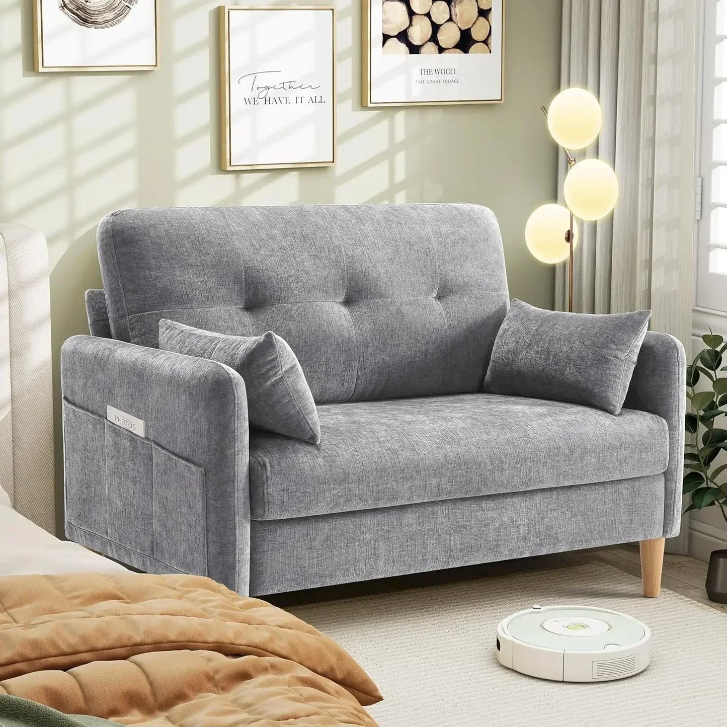 47” Small Couch for Living Room, Chenille Fabric Love Seat Comfy Sofa for Bedroom with Throw Pillow Loveseat Sofa