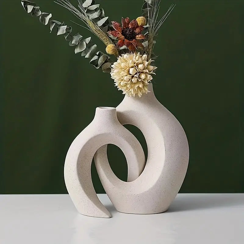 Set of 2 White Ceramic Vases - Modern Boho Decor-2
