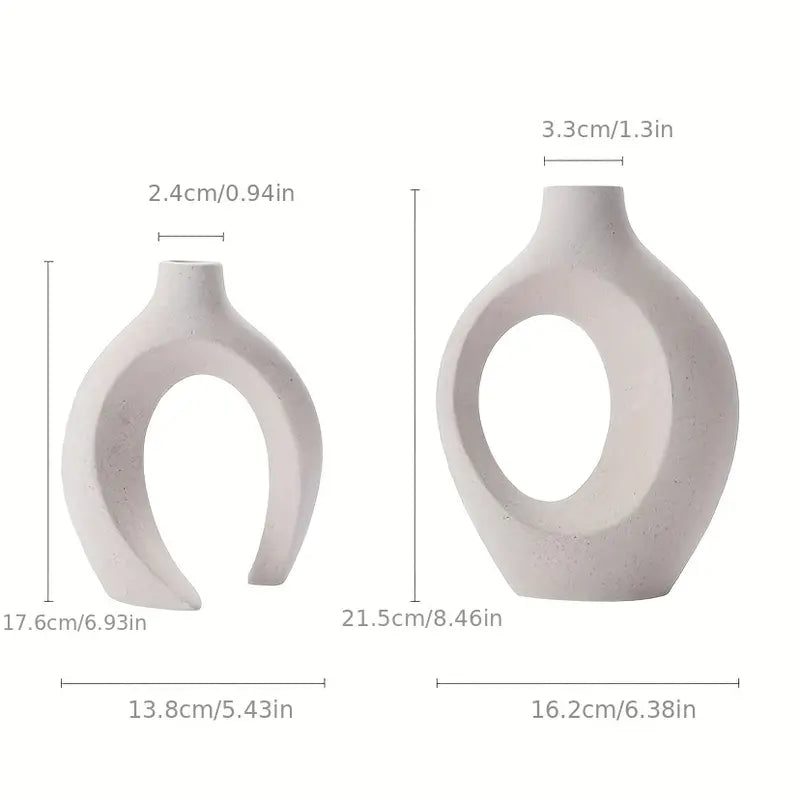 Set of 2 White Ceramic Vases - Modern Boho Decor-4