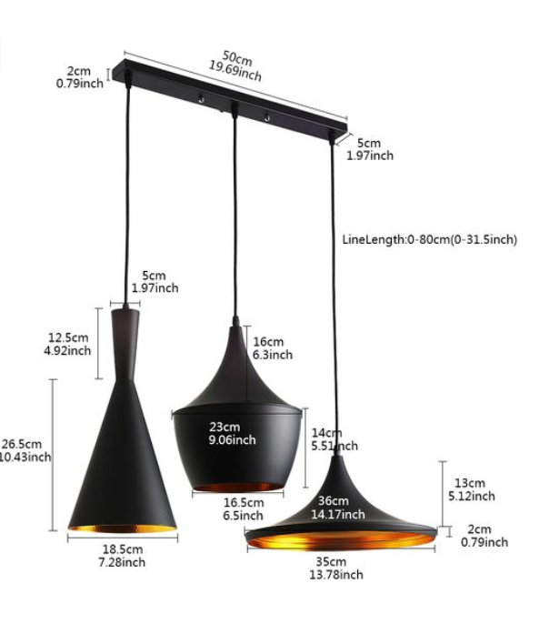 Pendant Light Set: Industrial Black & Gold in Multiple Shapes for Dining & Kitchen