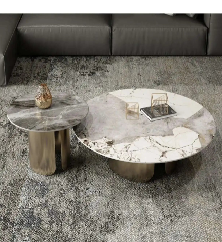 Nesting Coffee Table Set - White Marble Top with Gold Metal Base - 2 Sizes