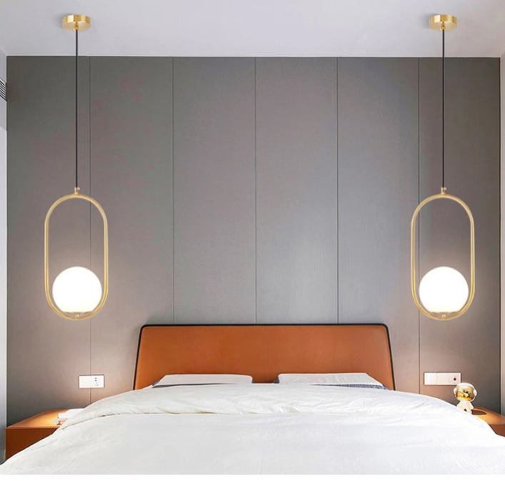 Nordic Glass Ball Pendant Light - Brass/Black - Modern Bedroom & Dining