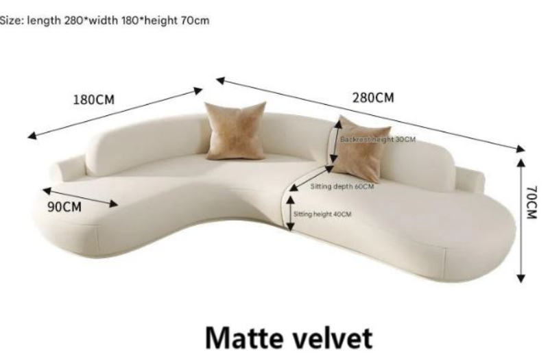 Curved Sectional Sofa - Organic Shape - Matte Velvet - Multiple Sizes