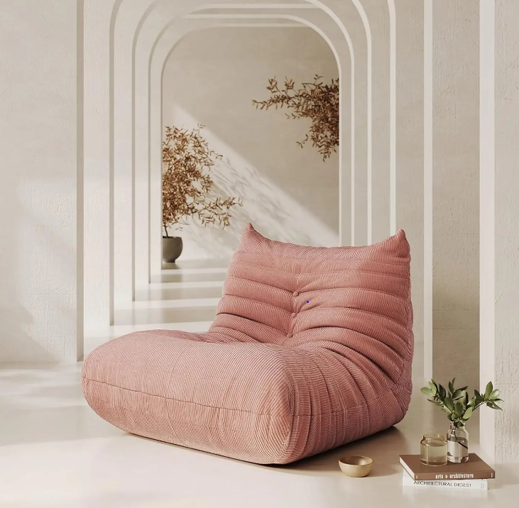 Corduroy Channel-Quilted Bean Bag Sofa - 2-Seat Floor Lounger - Multiple Colours