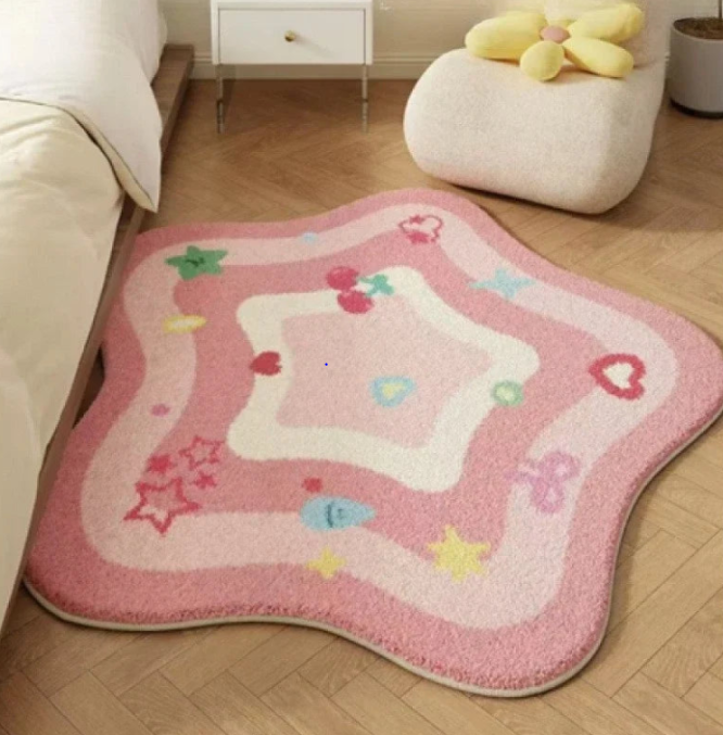 Star-Shaped Kids Rug - Soft Pink Nursery Play Mat