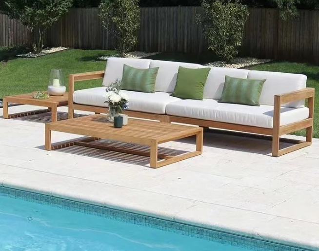 Teak Wood Outdoor Sectional Sofa Set - Modular Patio Furniture with Cushions