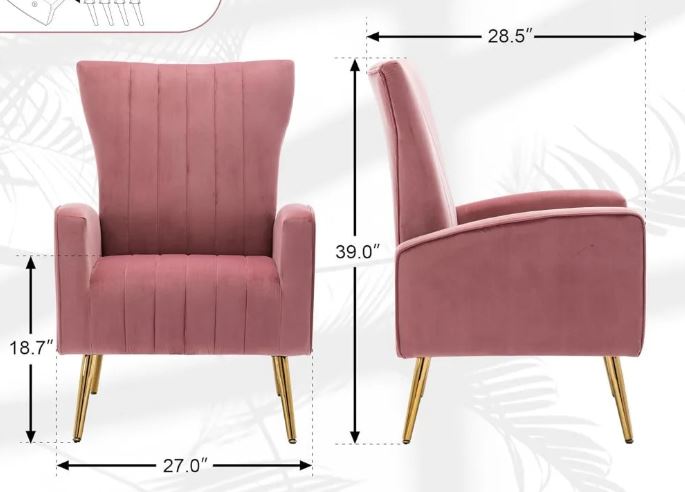 Velvet Accent Chair - Channel Tufted with Gold Legs