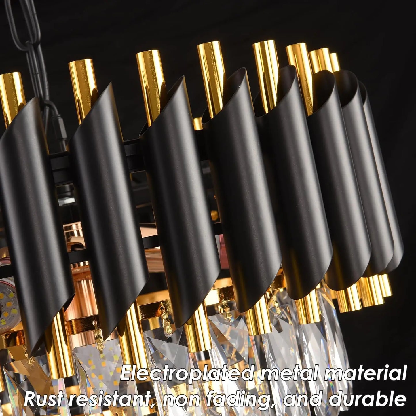 Crystal Chandelier: Black & Gold Tiered Pendant Light with Clear Crystals