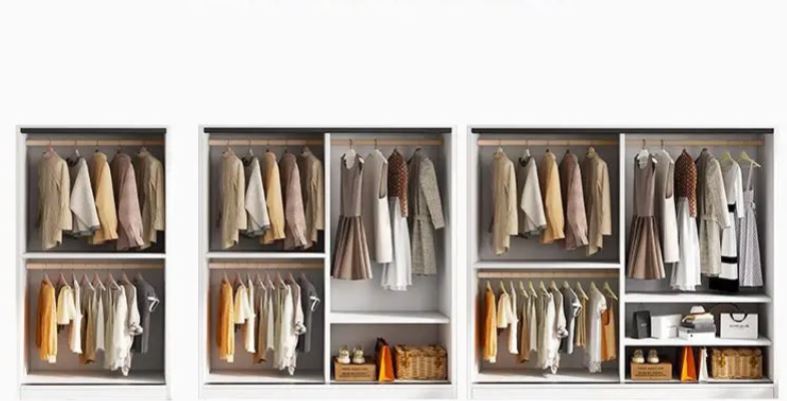 Wooden Wardrobe with Hanging Rod and Storage Shelves