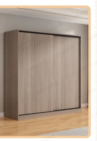 Wooden Wardrobe with Hanging Rod and Storage Shelves