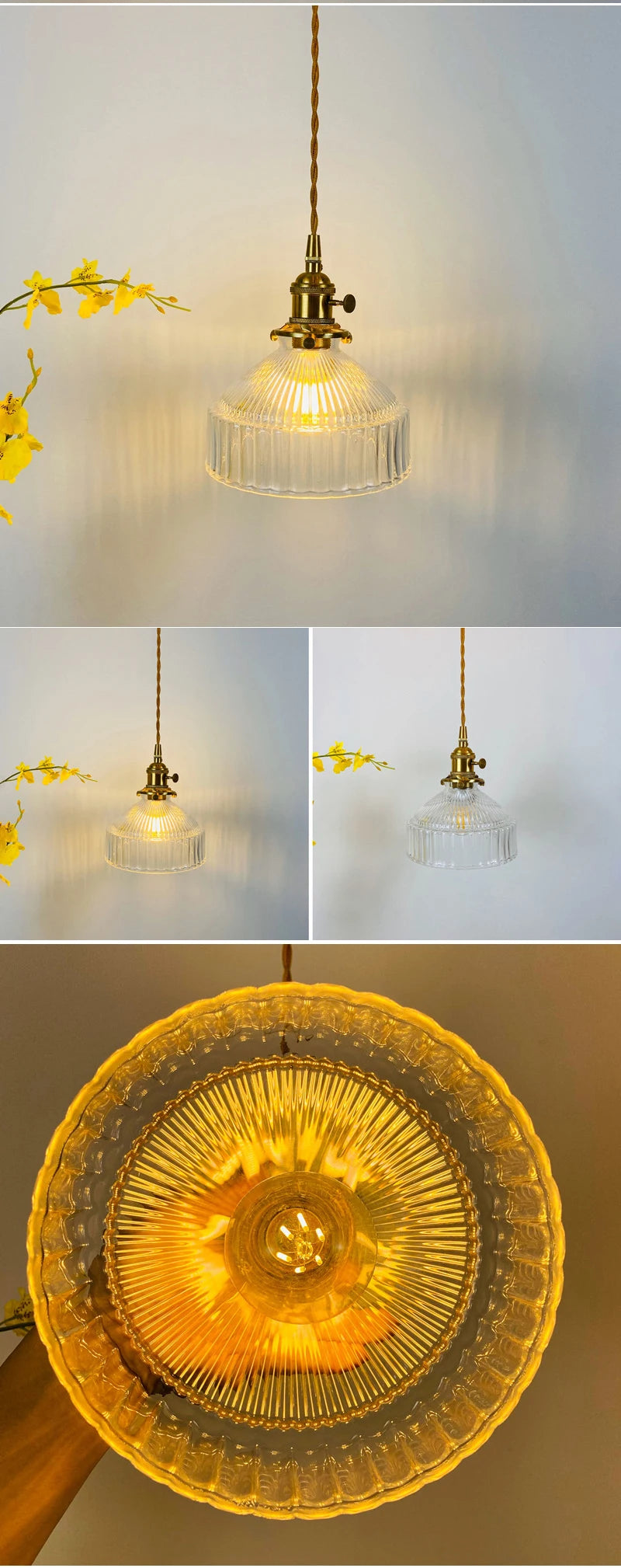 Japanese Glass Pendant Light - Modern Brass Hanging Lamp, E27